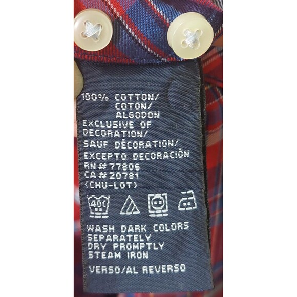 Tommy Hilfiger Men's Plaid Button Up Size Medium Blue Red Plaid Long Sleeve - Picture 10 of 12